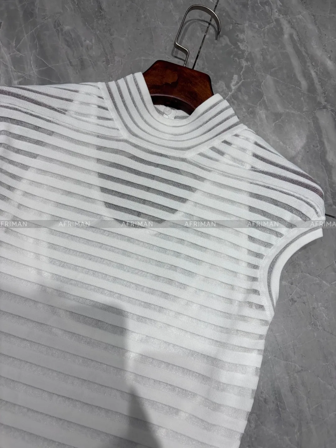 Women Chinese Mandarin Collar Little Perspective Hollowed Out Horizontal Striped Sexy Backless Knitted Long Dress image 5
