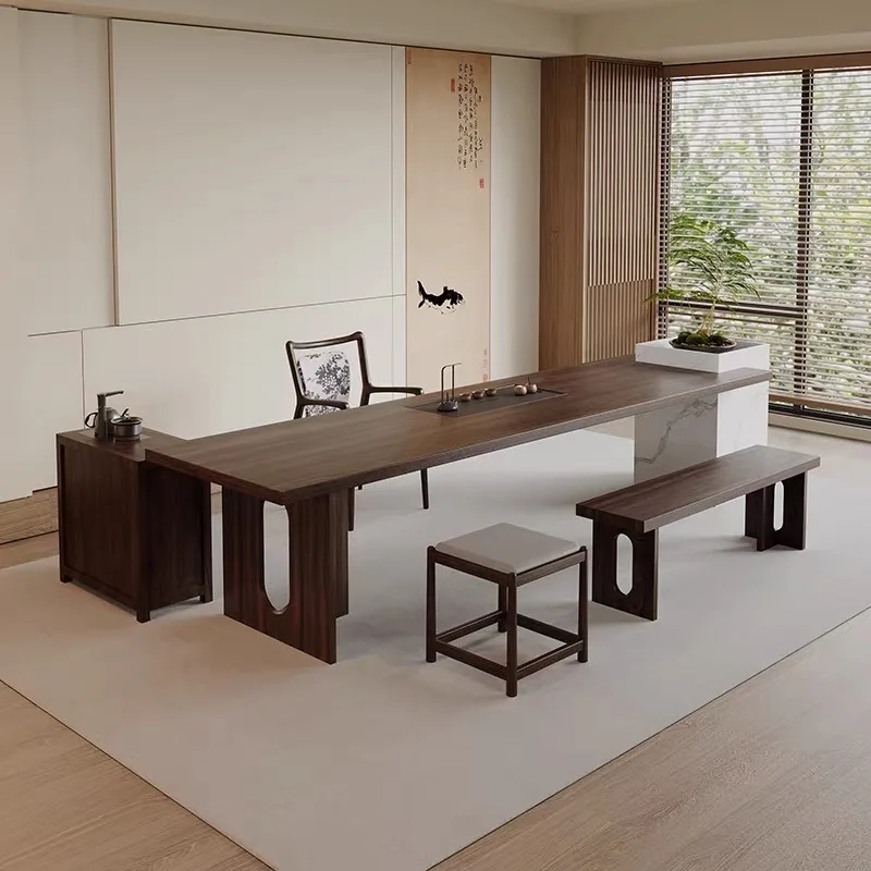 Tea table Solid wood large board Modern Kung Fu tea table Business tea table Office  room