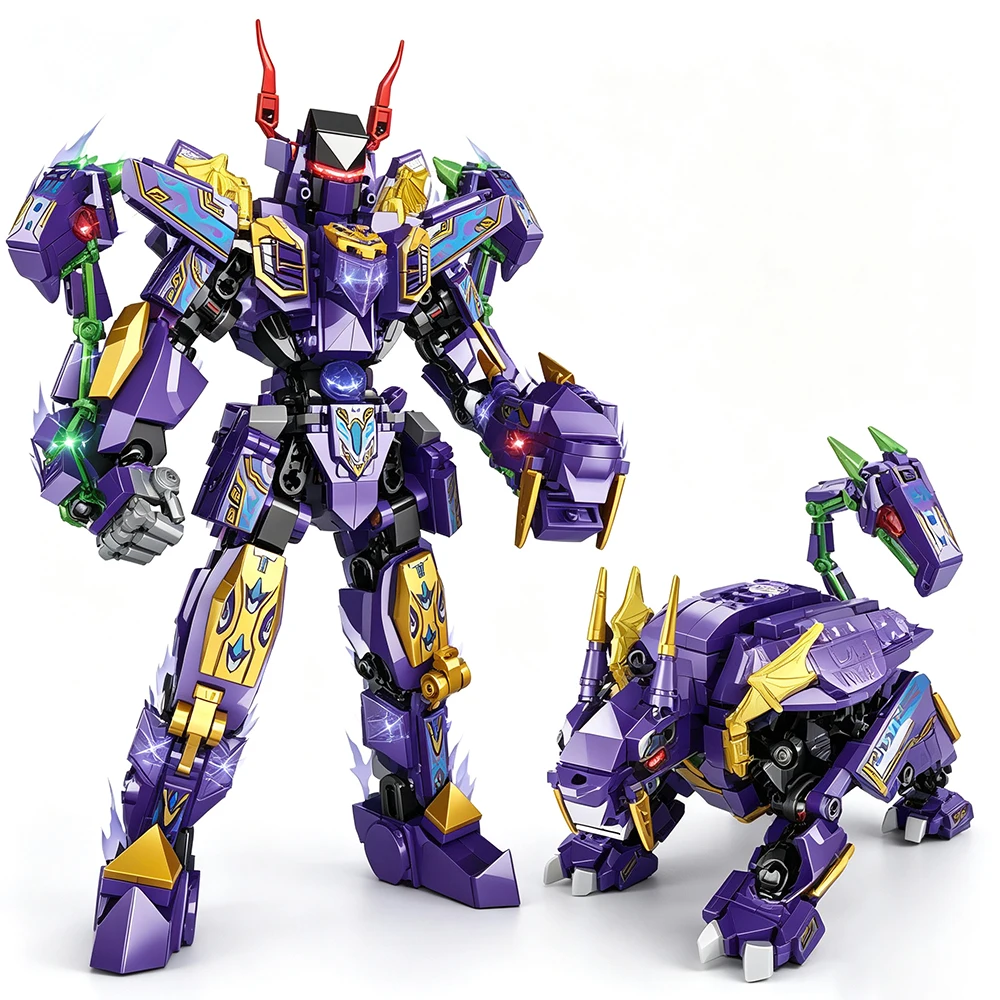 2‑in‑1 Transformable Monster Mecha Building Blocks Set for Adults, Dual Mode Humanoid Robot & Horned Beast Form, DIY Assembly Mo