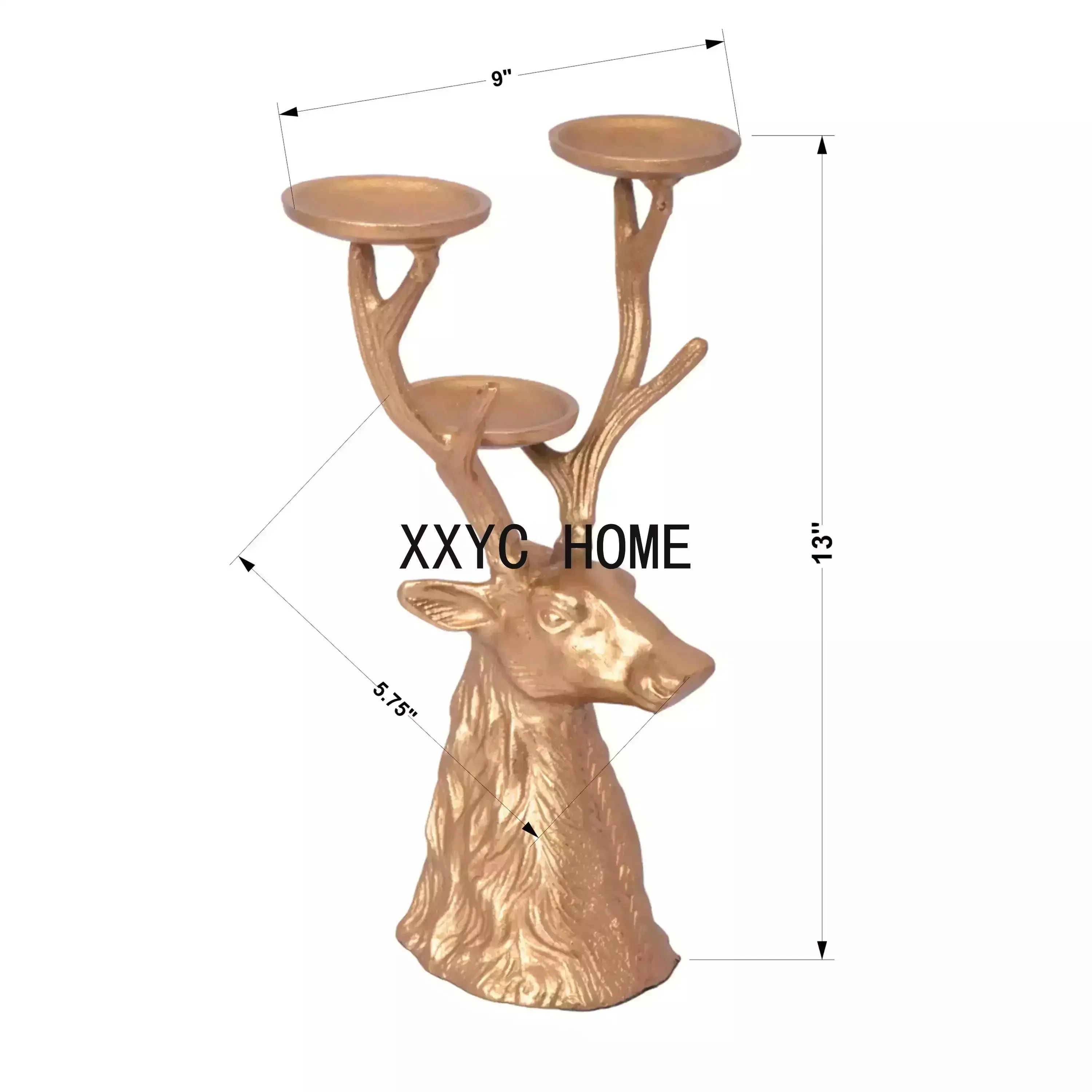 My Texas House Metal Casted Stag Pillar Candle Holder Gold Finish, 13 inch