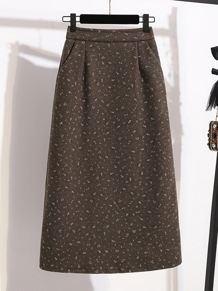 Autumn Winter plus Size Floral - Midi Skirt Floral 评论和价格