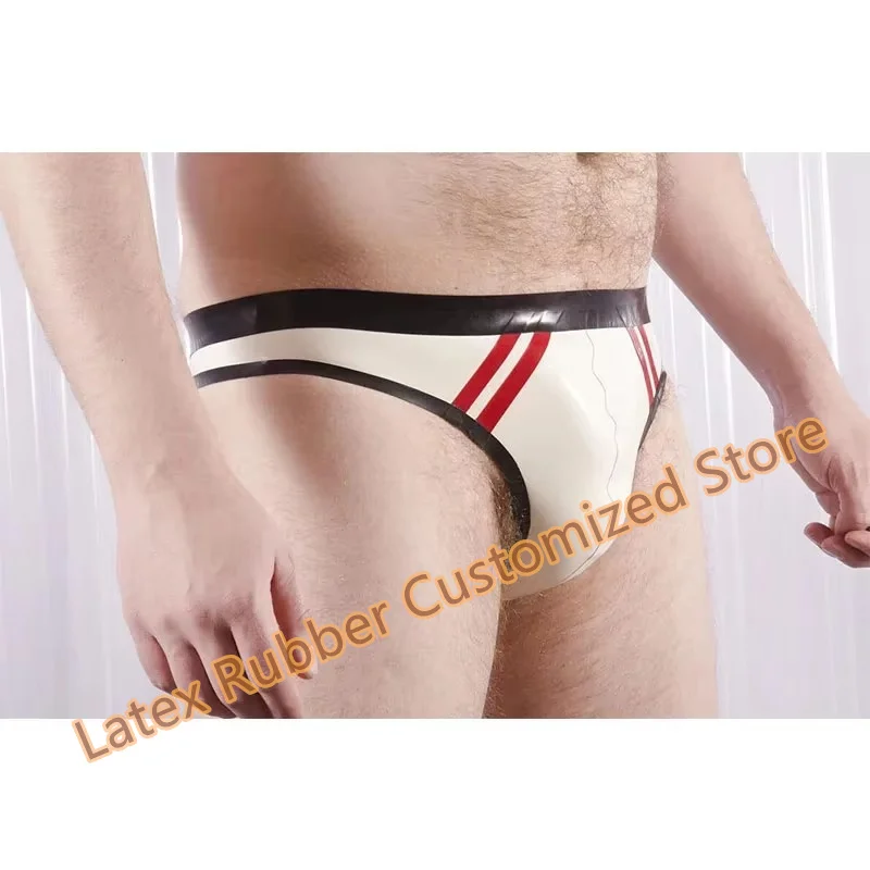 

Handmade Latex Briefs White with Black Handmade Sexy Rubber Fetish Underwear Tight Shorts Cosplay Costumes