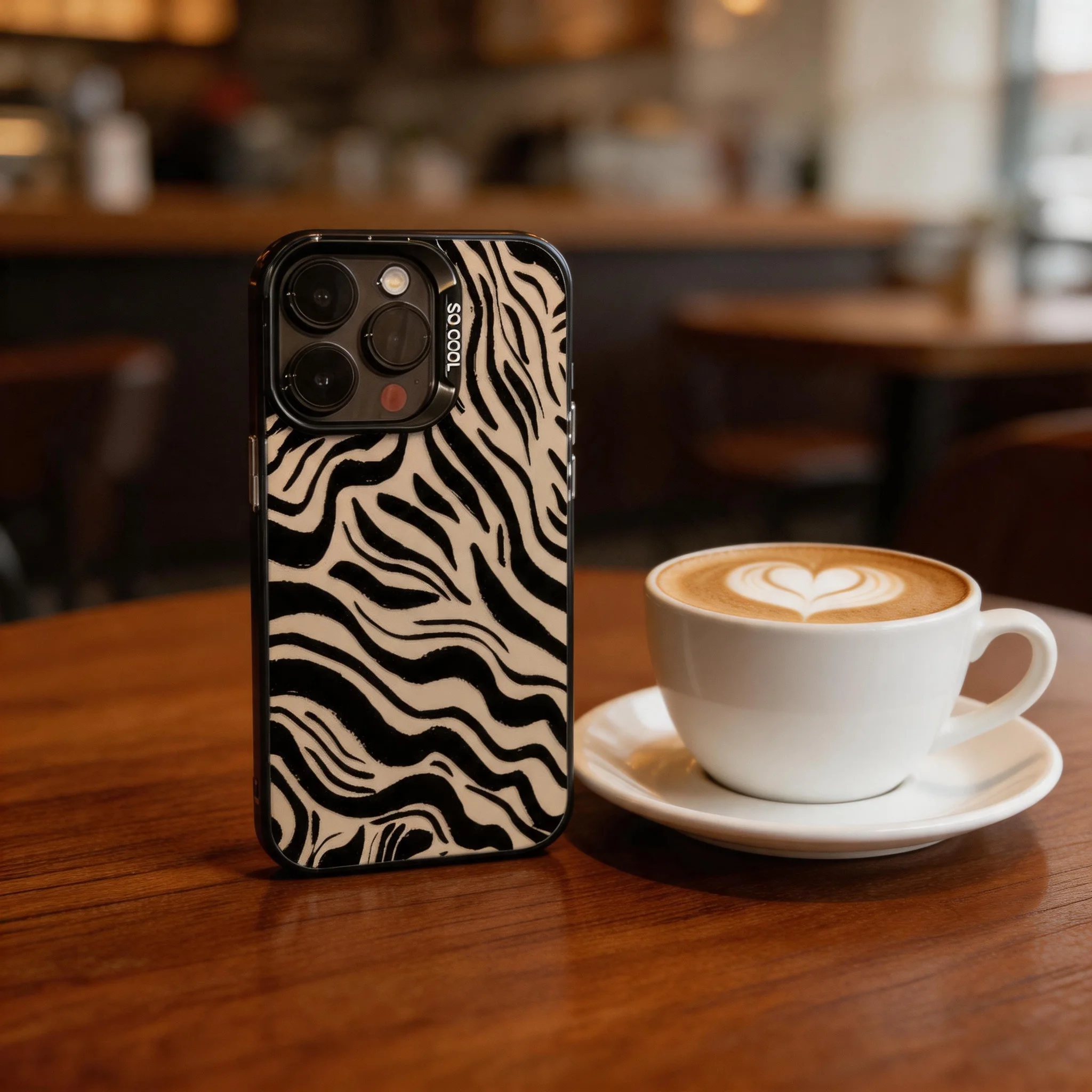 Retro Coffee Zebra Stripes Shockproof iPhone Case, Black Electroplated Lens Frame Soft TPU,For Galaxy Samsung all Series