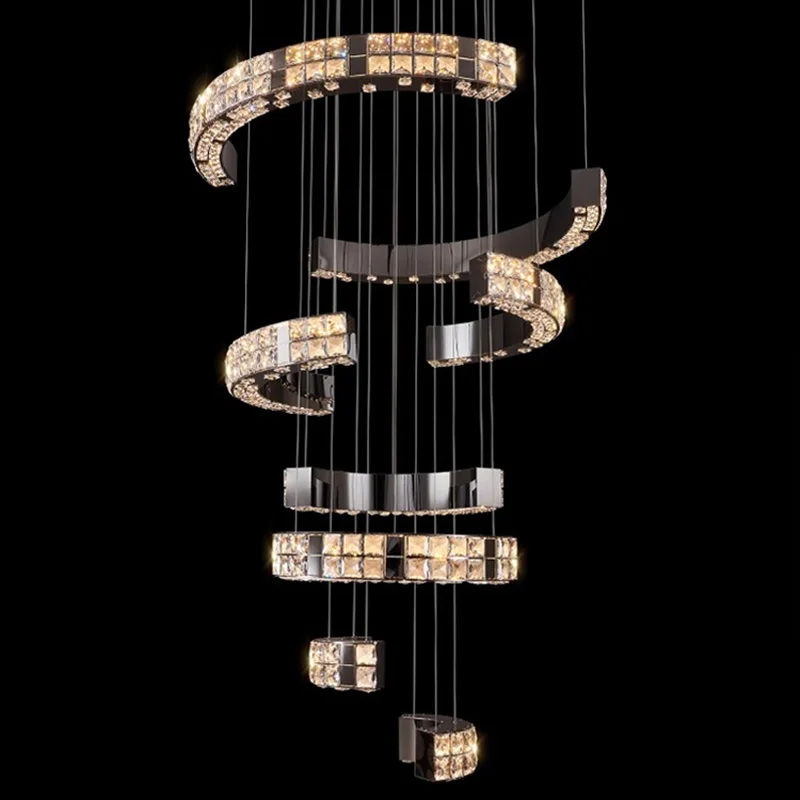 

American LED crystal chandelier for dining room lamp, dimmable, height adjustable Black/golden stainless steel lustre