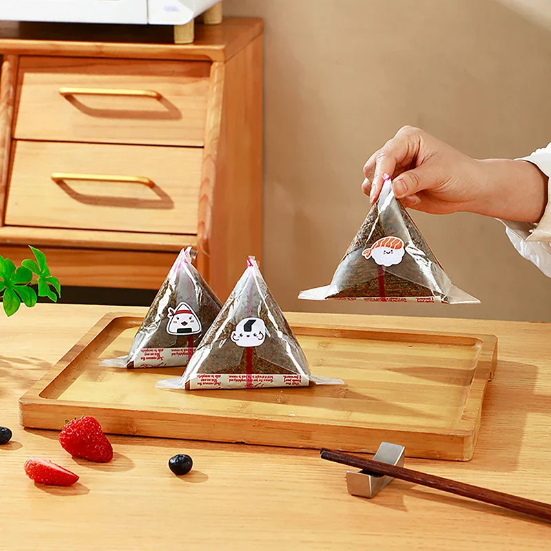 Nori Seaweed Onigiri Sushi Bag Onigiri Wrap Plastic Bags 10/50/100Pcs Disposable Double Layers Triangle Rice Ball Packing Bag