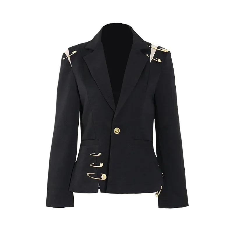 Costume blazer à épingles pour femmes, veste noire formelle, tenue de bureau, vêtements de travail d'affaires, manteau chaud pour fille, tenue d'automne, mode féminine, 1 pièce