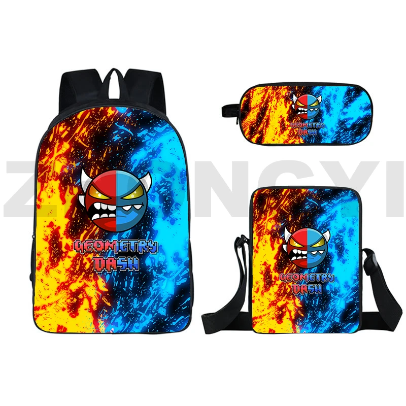 Anime Vintage Canvas Handbags para homens e mulheres, Angry Geometry Dash 3D Backpacks, Laptop Bookbag, sacos de viagem para crianças, mochilas escolares, moda