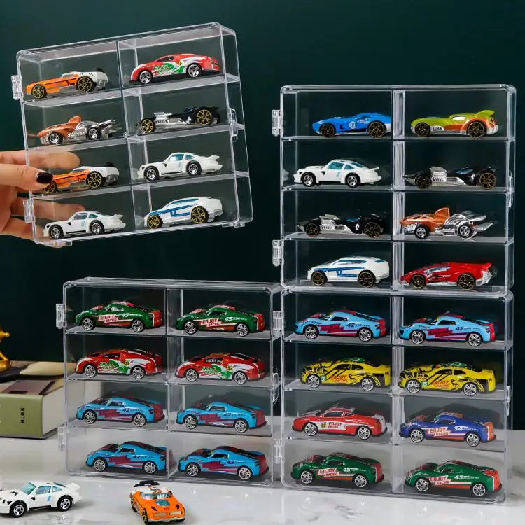 PVC Hot Wheel Car Storage Box para Diecast 1:64, Display Box Matchbox, Dustproof, Educacional, Boy Toy, Presente de aniversário