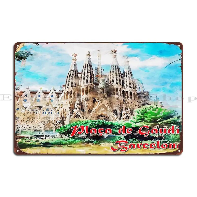 Pla% C3a De Gaud % C3% Ad Barcelona España obra de arte con Color agua placa de Metal cartel garaje crear garaje cartel de estaño de hierro