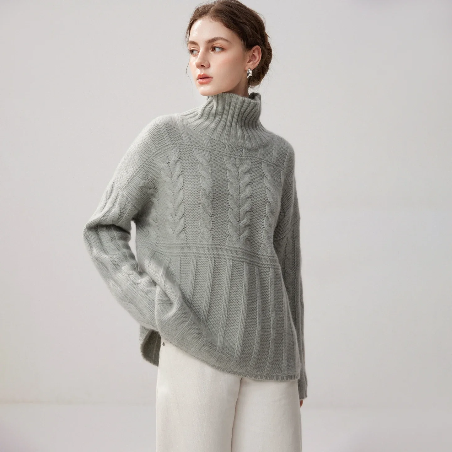 ADDONEE Autumn Winter Sweater Women's Pullover 100% Cashmere Long Sleeve Knitwear High Neck Twist Flower European Luxury Clothes