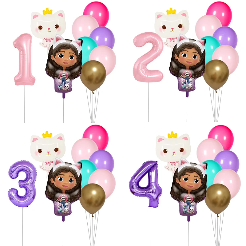 Bonita casa de muñecas Gabby, globo temático de gatos, Baby Shower, decoración de fiesta de cumpleaños para niños, bola de papel de aluminio de látex, juguete de muñeca de Gabby para niña