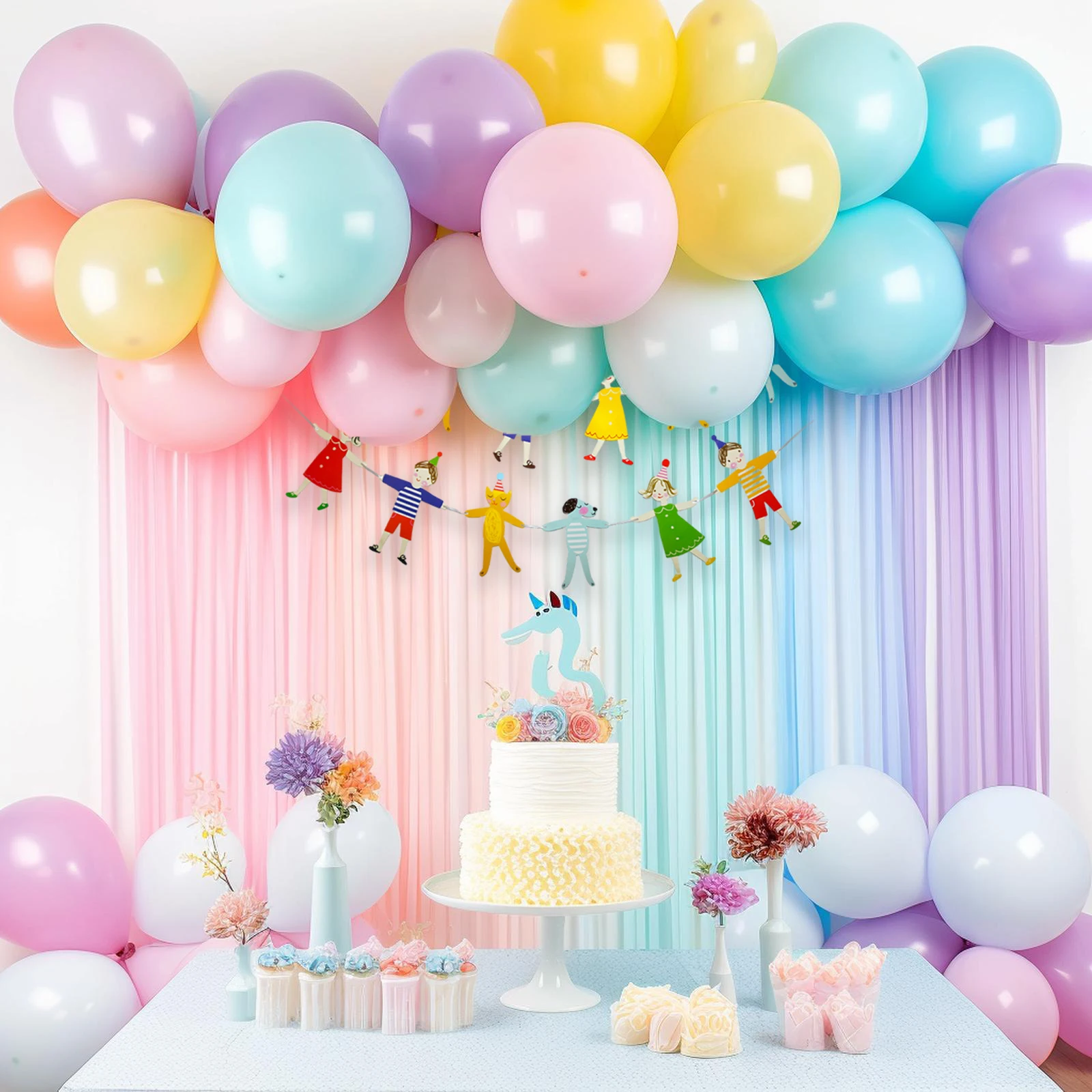 81pcs Set Crepe Paper Latex Balloon For Birthday Party Flower Paper Birthday Balloons Rainbow Decorations For Birthday Party