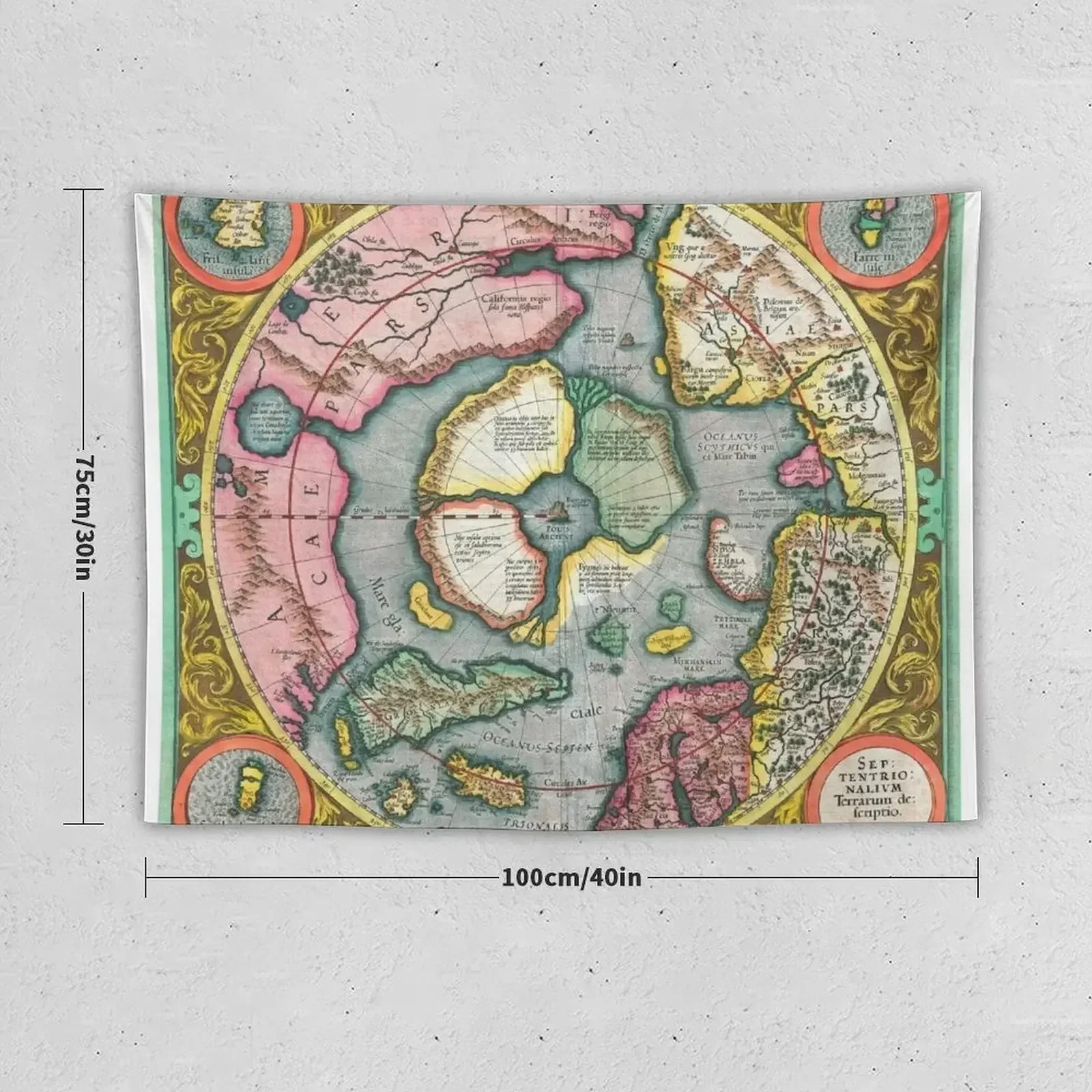 First map of the North Pole - 1606 Mercator Hondius Tapestry Room Aesthetic Decor Things To The Room Wall Coverings Tapestry