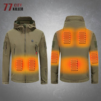 New USB Electric Heated Military Hooded Jackets Mens Shark Skin Soft Shell Winter Thicken Warm Multi-Pockets Tactical Coats Male