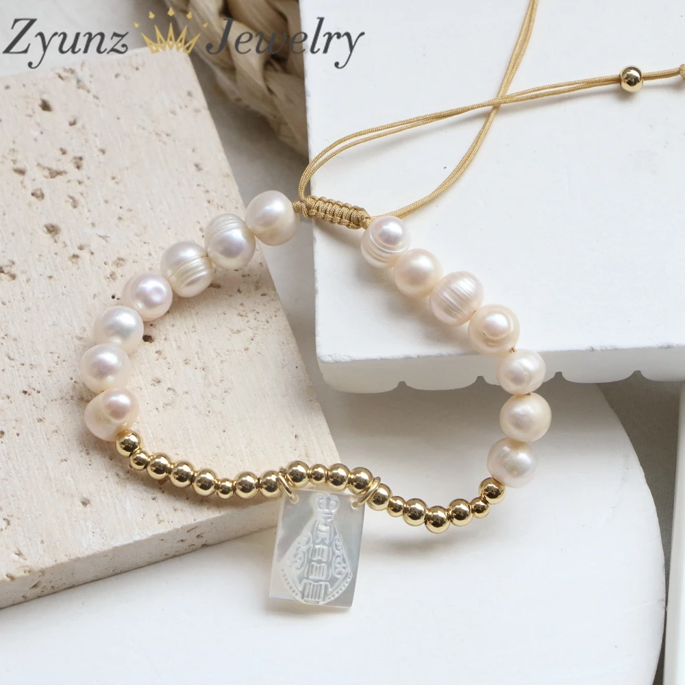 5PCS, Fashion new freshwater pearl jesus mary bracelet dainty religious Jewelry Virgin Mary Heart bracelets wholesale for party
