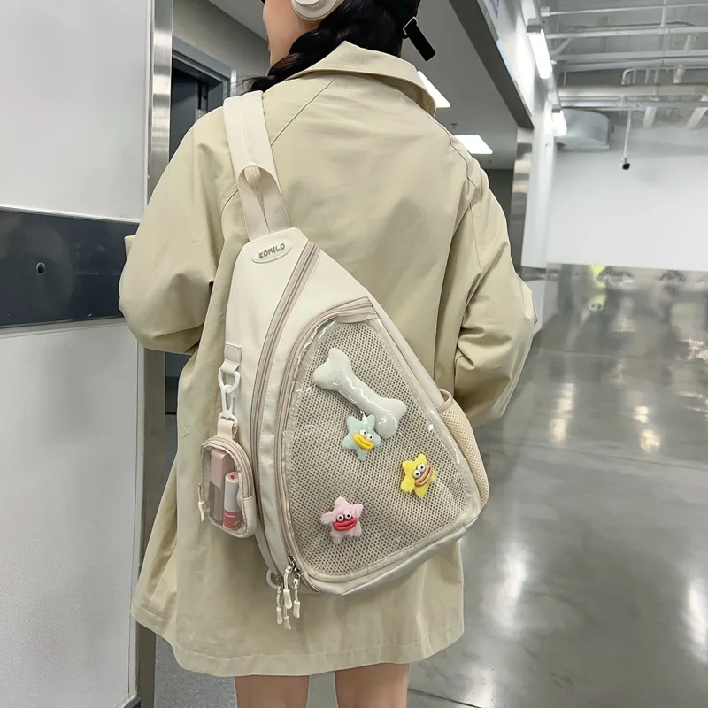Cute girl crossbody bag, transparent layer chest bag, large-capacity single-shoulder bag for commuting girls