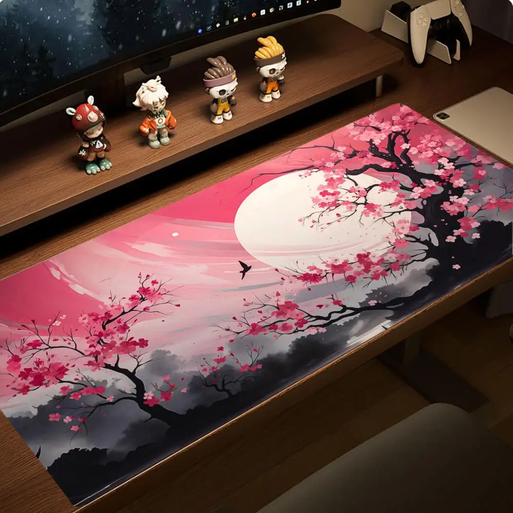 

Pink Sakura Moon Mouse Pad, Stitched Edge Large Mouse Pad, XXL Computer Keyboard Pad, Suitable for Office or PC Gaming