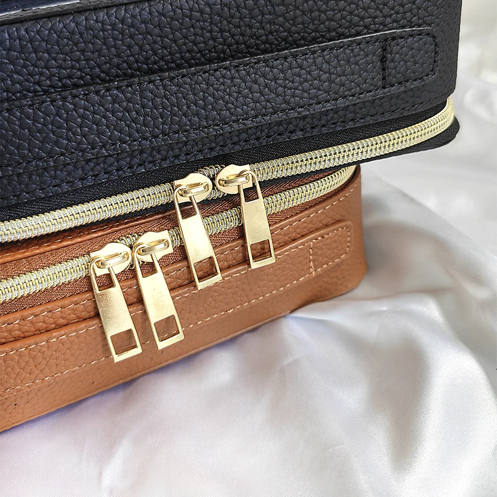 Personalisierte Kosmetiktasche aus PU-Leder, transparente Reisetasche mit Reißverschluss für Damen, wasserdichte Make-up-Tasche mit großem Fassungsvermögen, luxuriöse Aufbewahrungstasche – Detail 9