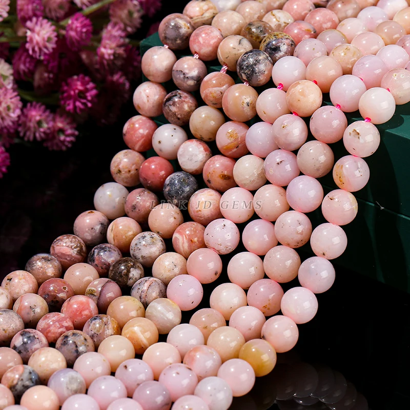 Natural Stone White and Pink Opal Bead Round Loose Spacer 4 6 8 10mm For Jewelry Making Diy Necklace Bracelet Accessory 15\