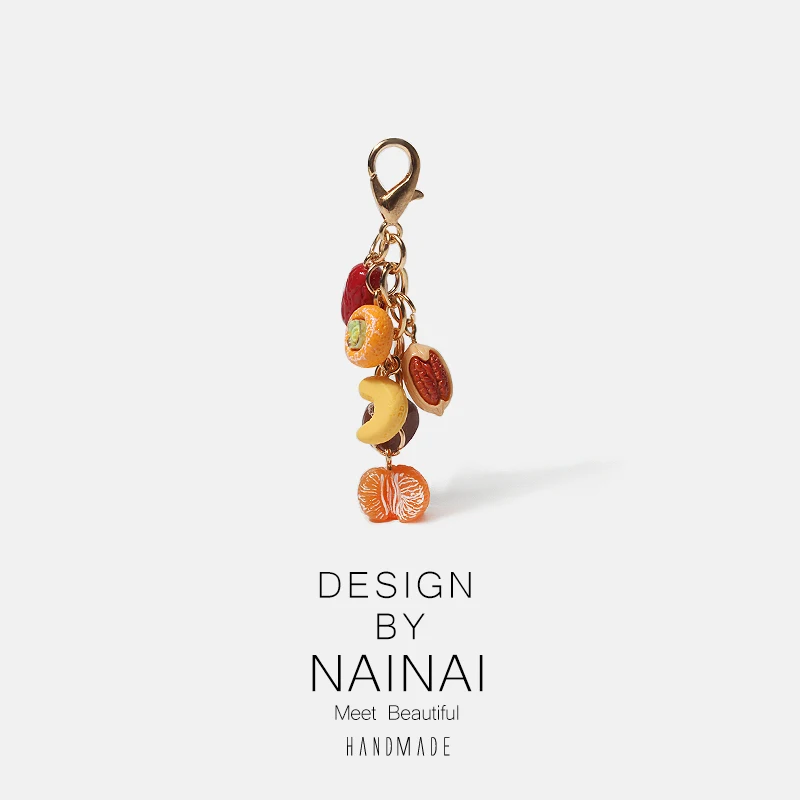 Creative  Five Grains  Fruits Keychain Peanut Lychee Persimmon Fun Hanging Pendants Therapeutic Friend Gifts