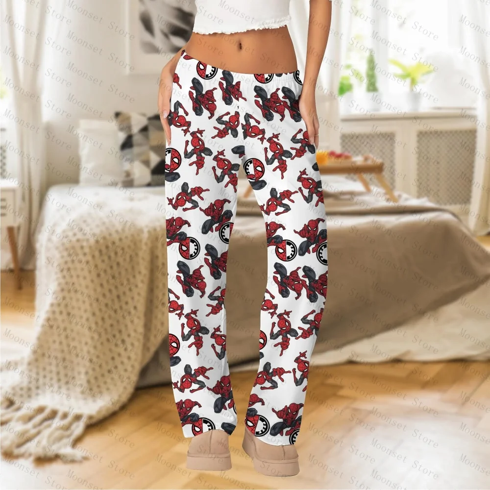 

2026 Брюки с изображением Человека-паука Marvel, пижамы с изображением супергероя, пижамы с изображением паука для вечеринки, женские повседневные брюки из молочного шелка Marvel