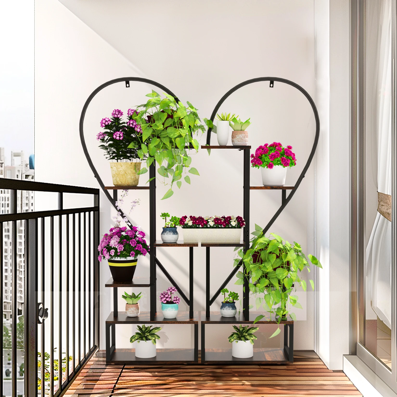 6 Tier Metal Indoor Plant Stand, Half Heart Shaped Plant Shelf Holder, Multi-Purpose Plant Stand for Home Decor, Balcony, Garden