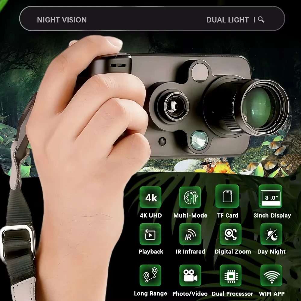 ZIYOUHU HD ضوء مزدوج كامل اللون للرؤية الليلية كاميرا تصوير حراري 3 بوصة شاشة نافذة للبحث الليلي