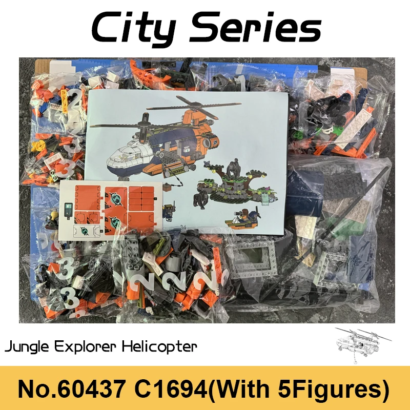 

2025New City Series Jungle Explorer Helicopter Building Blocks Chimpanzee Airplane Motorcycle Blocks Toys For Children Boys Gift
