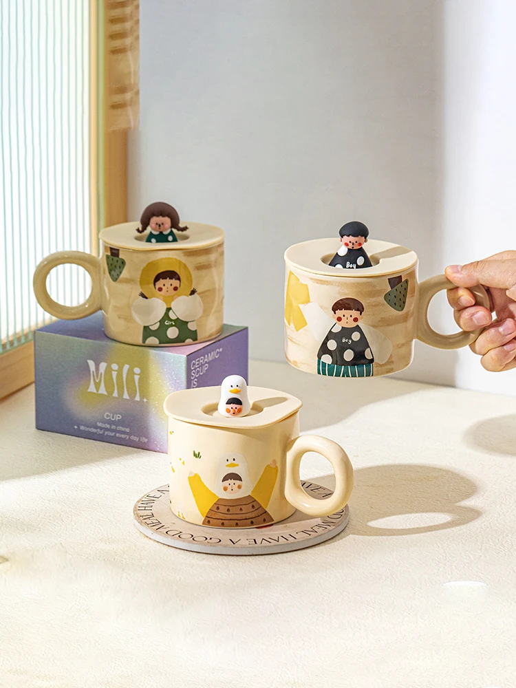 Cute Mug Ceramic Mug With Lid Birthday Gift Souvenir Breakfast Milk Granola Cup Office Couple Water Cup Coffee Cup Color Box