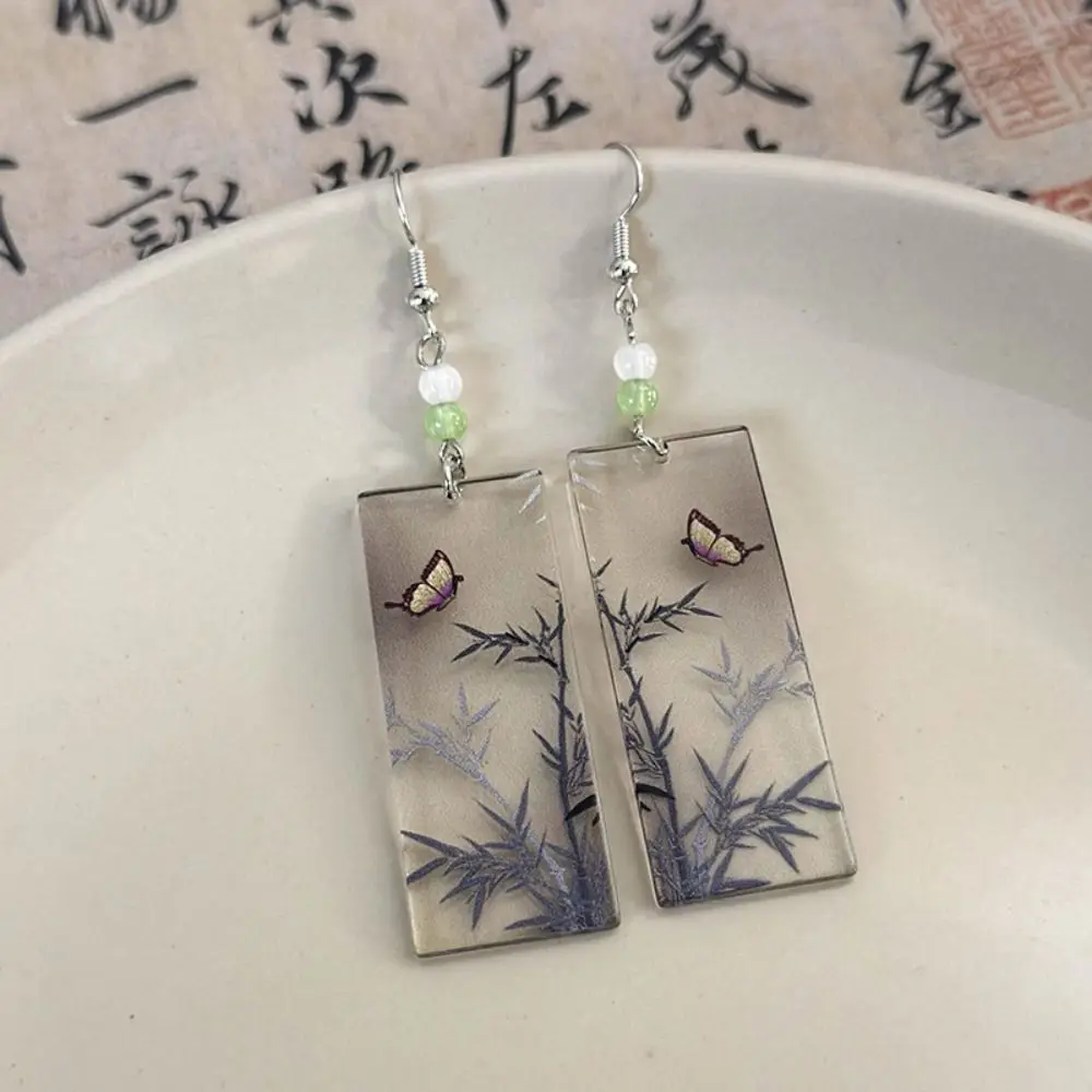 Fashion Ink Painting Earrings Delicate Handmade Acrylic Ear Ornament Retro Vintage New Chinese Style Ear Hooks Cheongsam