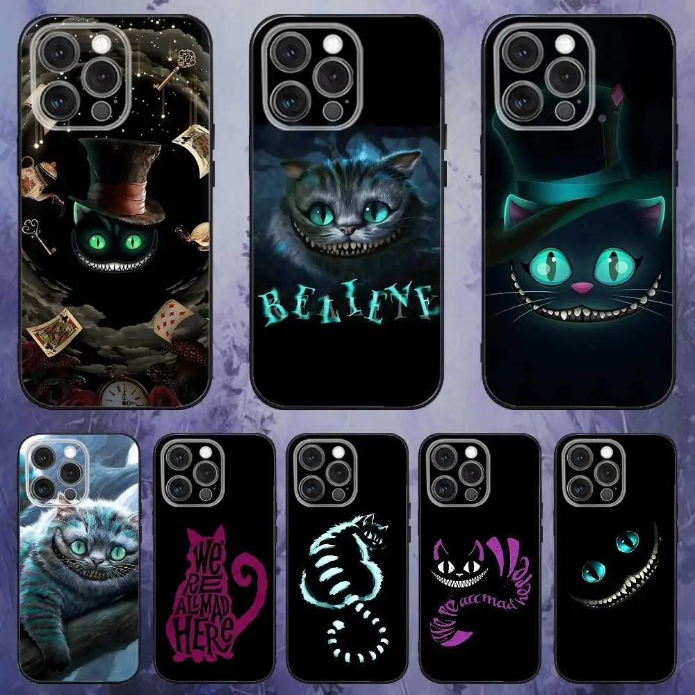 

C-Cheshire Cat Cool Eye Alice Phone Case For iPhone 17,16,15,14,13,12,Pro,Max,Plus,E,SE4,Air,Mini Black Soft Box
