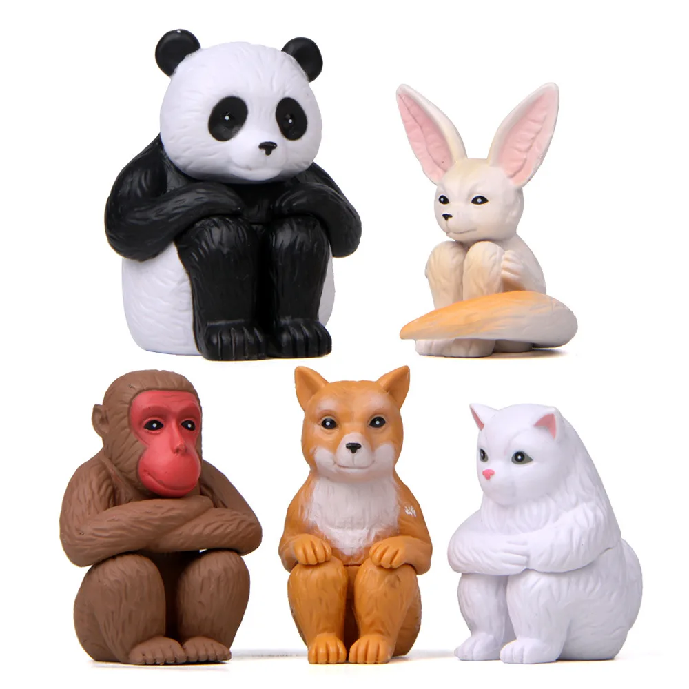 Meditation Animals Sets Cats Fennec Fox Monkeys Pandas Creative Handmade Landscape Desktop Decoration Toys for Kids Gifts