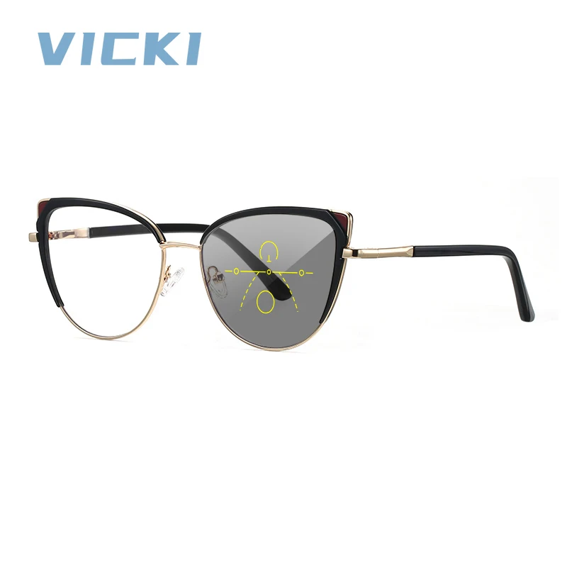 VICKI Photochromic popolare supporto per occhiali per gatti a doppio colore può essere personalizzato occhiali Multi-focus da prescrizione PFD3124