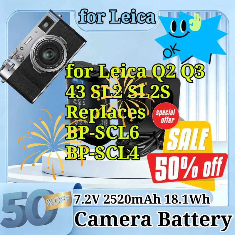 New 7.2V 2520mAh 18.1Wh Rechargeable Li-ion Camera Battery BP-SCL6 Fit for Leica Q2 Q3 43 SL2 SL2S Replaces BP-SCL4 Accessories