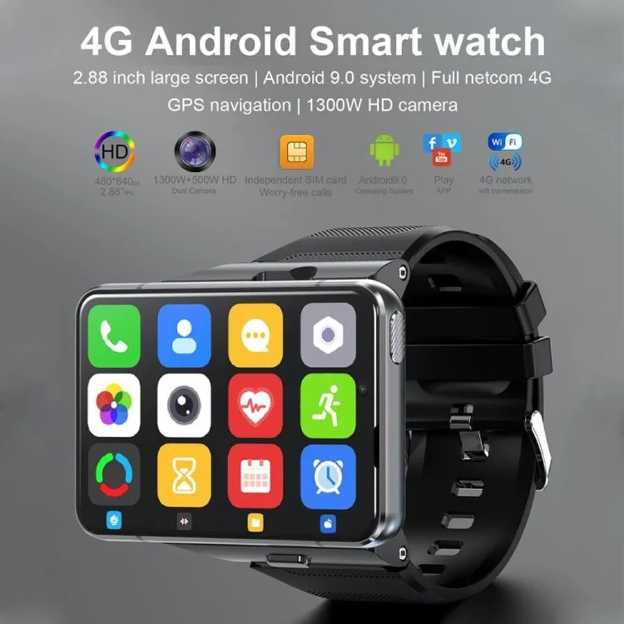 Dual Camera Smart Watch Gps Wifi 2.88Inch Hd Large Screen Android 9.0 2300Mah Big Batteries Smart Watch With Sim Card Slot