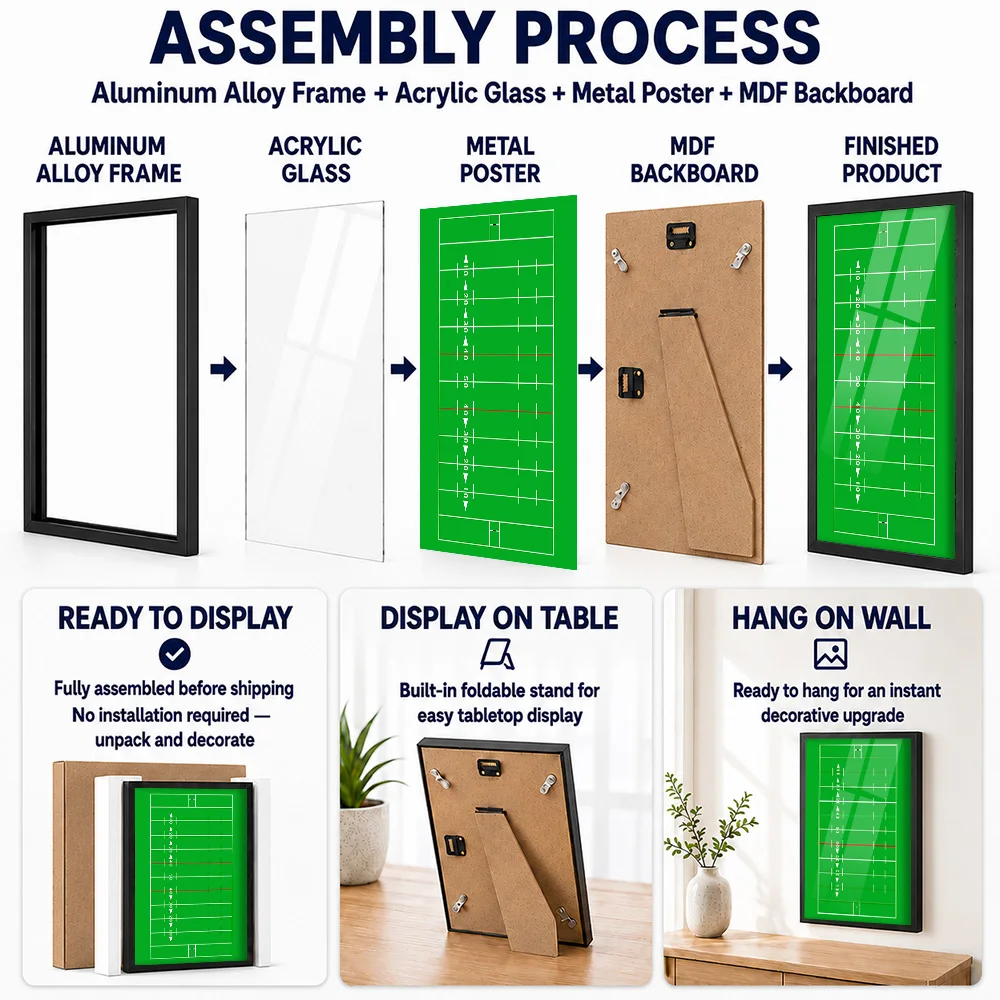 Rugby League Football Field Metal Poster With Aluminum Alloy Frame Personalized Photo Vintage Match Style Wall Art For Bedroom