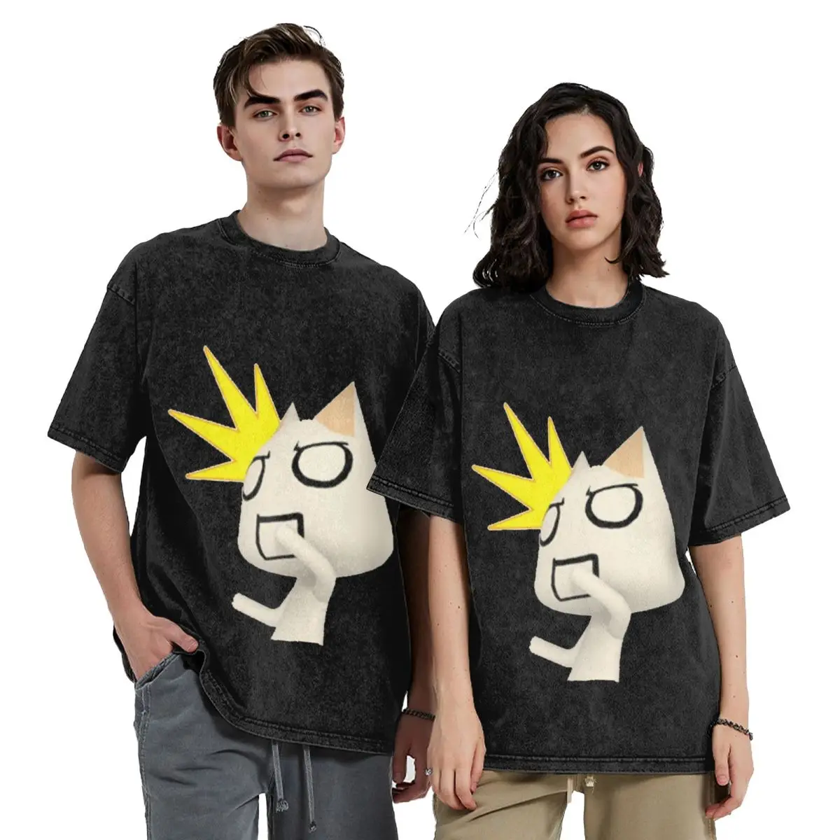 Cartoon Animation Toro Inoue Cat Hip Hop Short Sleeve T-Shirts Washed Tops Tees Streetwear T Shirt Vintage for Men woman