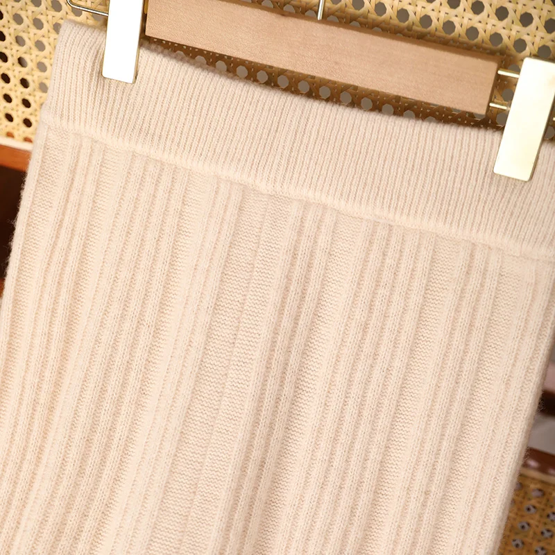 New Women 100% Wool Knitted Flare Pants Autumn And Winter Thick Striped   Trousers Soft Casual Pants Slimming Warm Pants