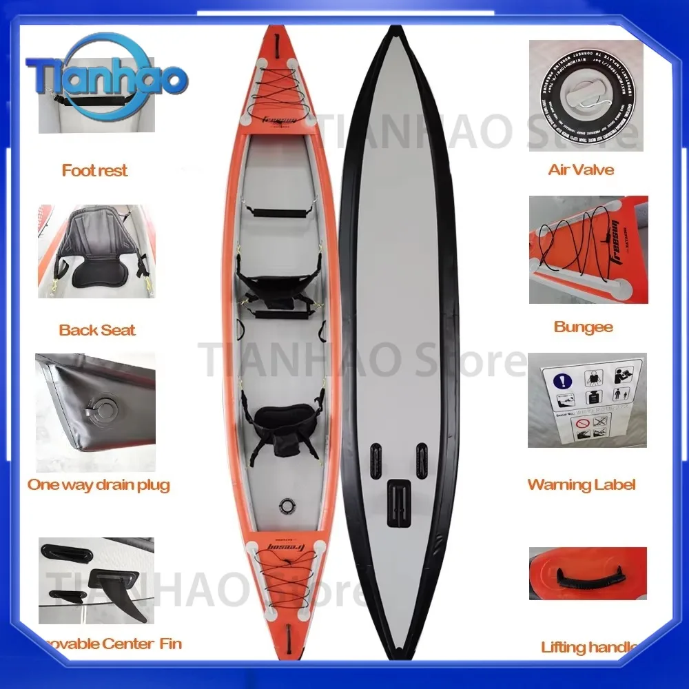 Inflatable Kayak for Single Double or 2+1 Person with Seat Paddle and Foot Rest High Pressure Double Wall Drop Stitch