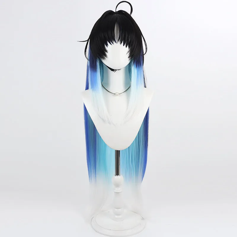 Yangyang Cosplay Wig Wuthering Waves Blue Mixed Long Heat Resistant Synthetic Hair Halloween Party Role Play Carnival + Wig Cap