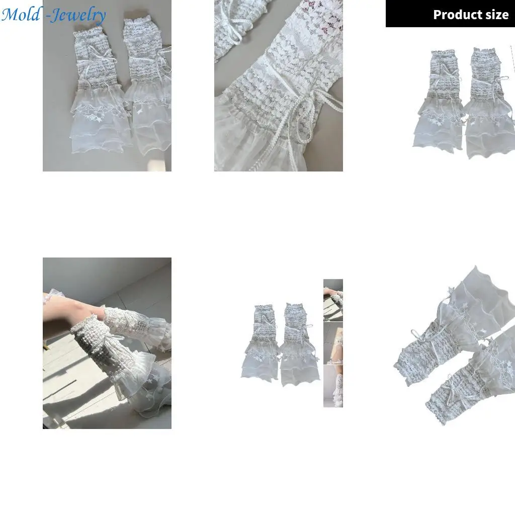 

69HB Women's Summer Mesh Leg Sleeves Ruffle Lace Leg Warmers Flared Boot Cuffs Harajuk Leg Socks Sweet Knee Highs Socks