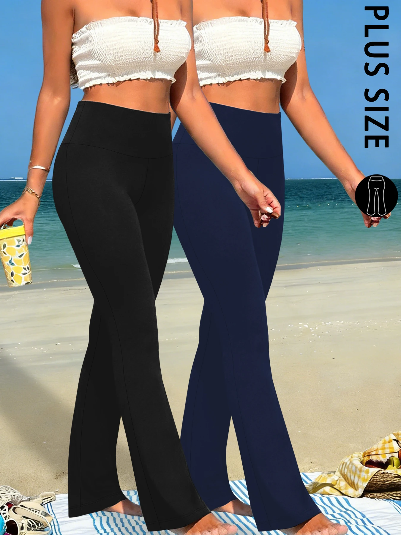 

Комплект из 2-х штук: женские брюки-клеш больших размеров с высокой талией, супермягкие, с эффектом утяжки живота, для бега