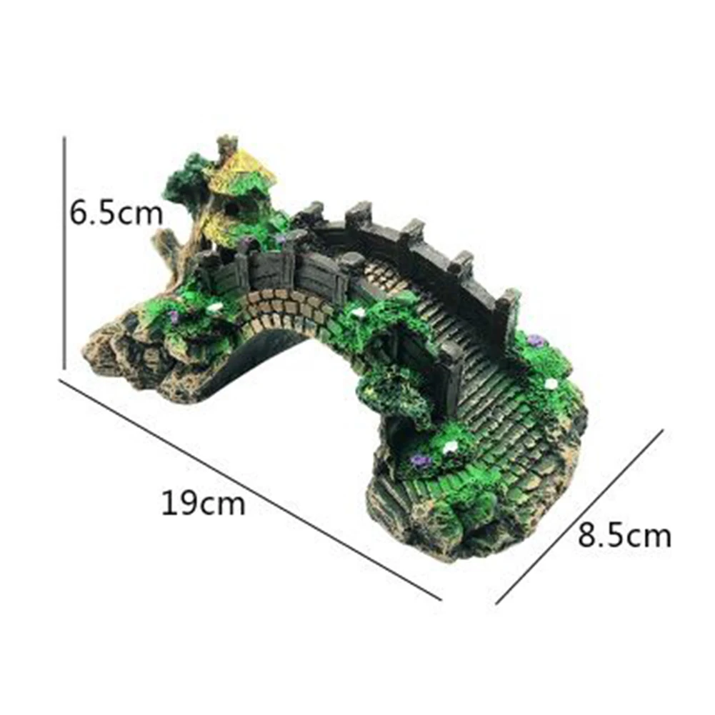Bridge-Style Resin Aquarium Ornament with Pavilion and Tree Elements to Support Aquascaping Fish Hiding and Tank Decoration