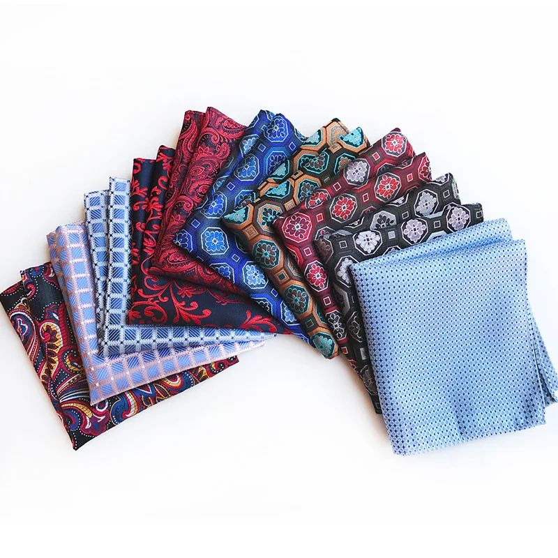 Hot Sale 25*25CM Man\'s Geometric Paisley Cashew Floral Polyester Handkerchief Pocket Square Business Wedding Accessories