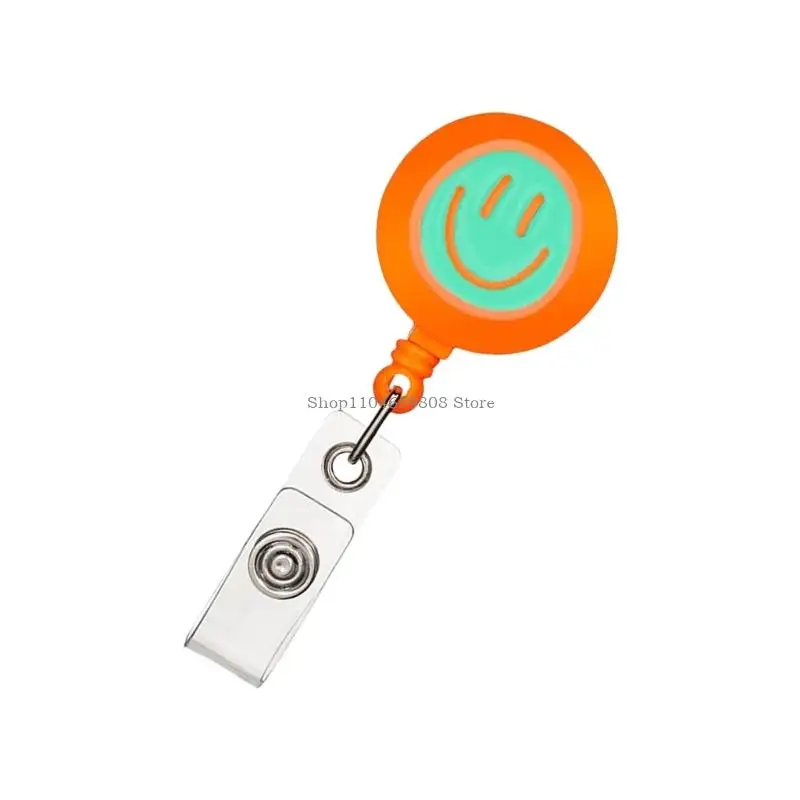 Smiling Face Badge Holder with Metal Pocket Clip Retractable Badge Card Holder