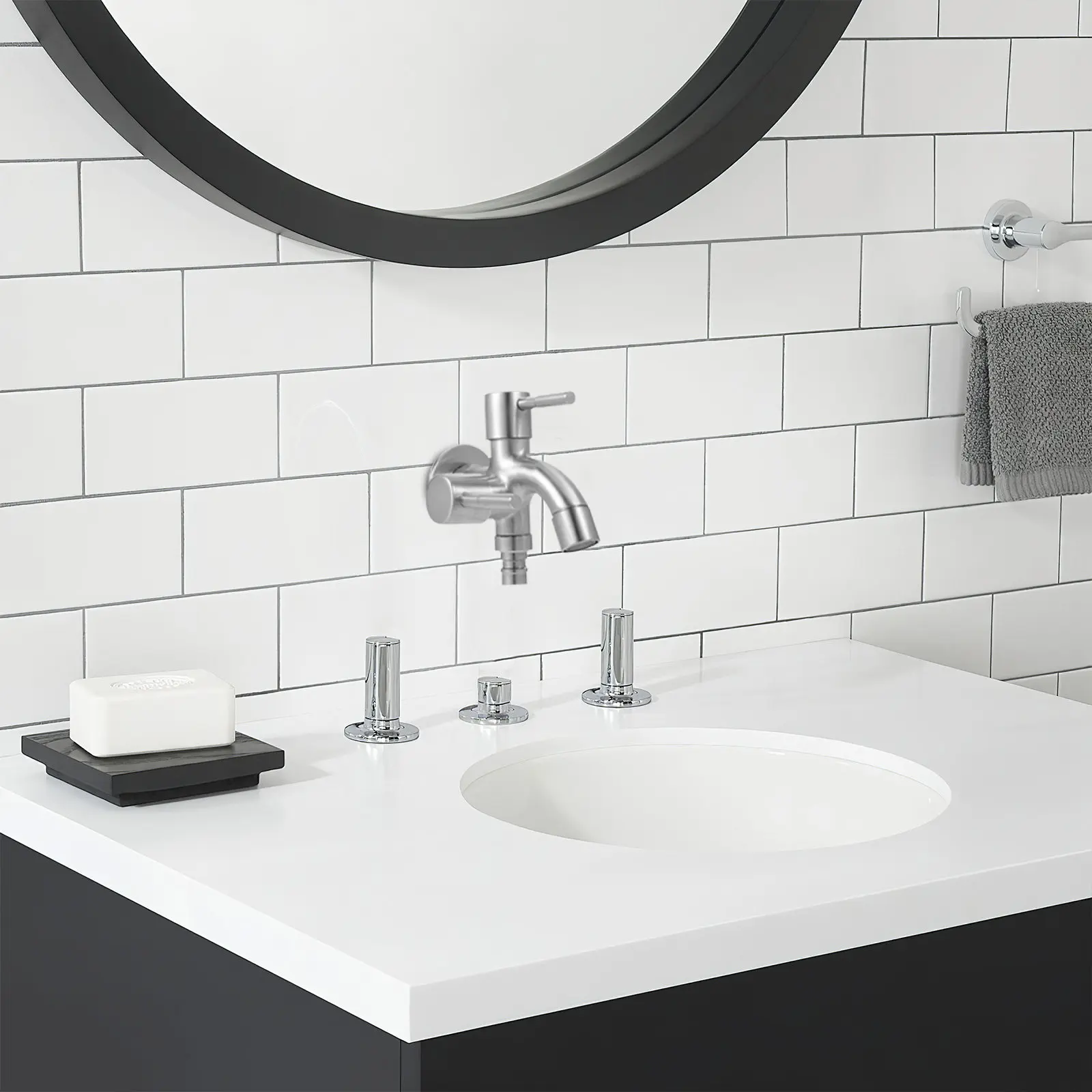 Double Outlet Faucet 304 Stainless Steel Fast Opening Extended Water Tap Leak Resistant for Home Use