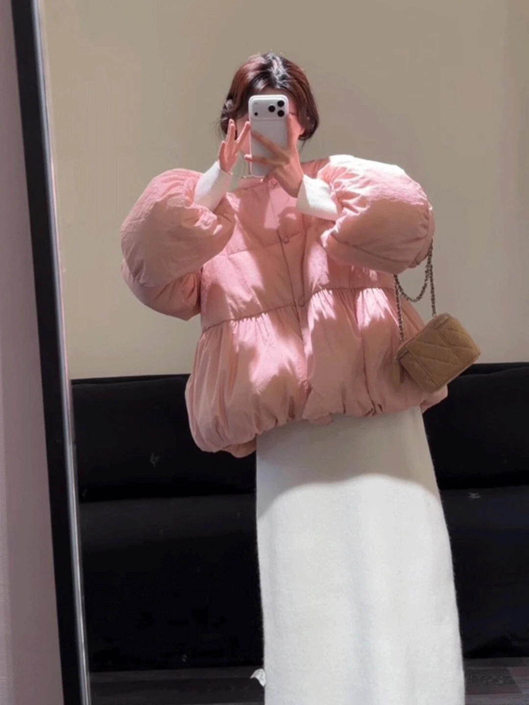 

Korean Style Thick Warm Cotton Jacket Women's Half Skirt Set Floral Trim A-Line Skirt Autumn Winter Fashion Ensemble