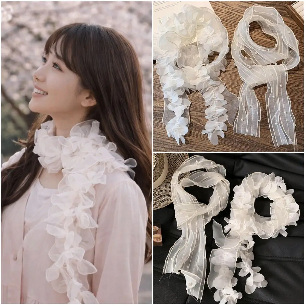 

Новый белый кружевной шарф-лента из французской органзы с жемчугом для укладки волос