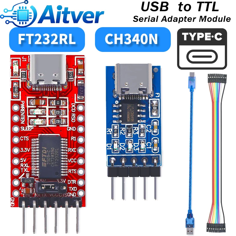 FT232RL CH340N Type C USB to TTL UART Module 3.3V 5V Serial Adapter with Dupont Cable for Arduino ESP32 ESP8266 STM32