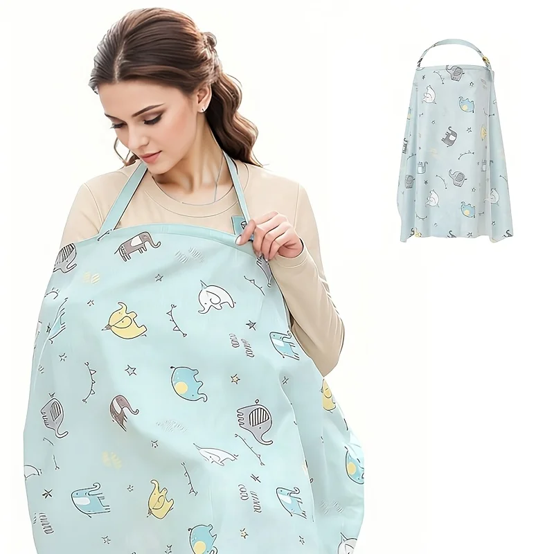 Multifunctional Outdoor Nursing Bra. Features a blue elephant pattern and a built-in cell phone pocket for convenient storage of